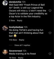 Netizens react to Will Smith dodging questions about his 10-year Oscars ban (Image via Instagram/@thejasminebrand)